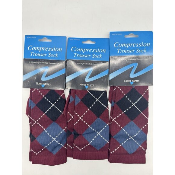 3 PAIRS Nurse Mates Compression Graduated socks for women 12-14 mmHg Argyle - Picture 4 of 5
